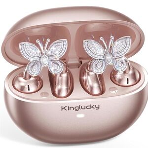Kinglucky Rose Gold Butterfly Wireless Earbuds